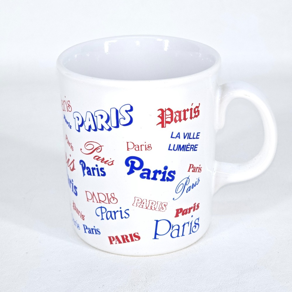 Vintage Paris Coffee Mug England White Red Blue Souvenir Ceramic Cup Travel AOP